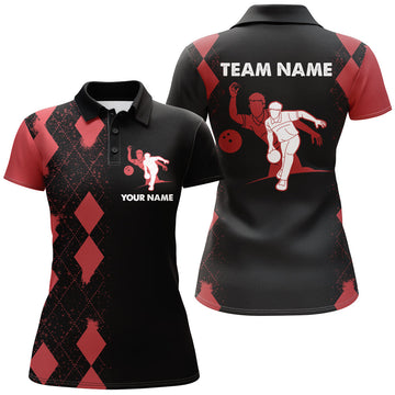 Women's Red & Black Personalised Bowling Polo Shirt N22