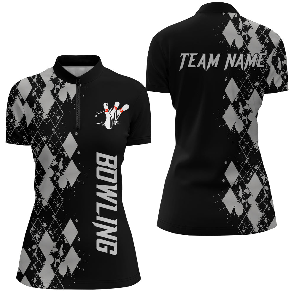 Personalised Women's Bowling Quarter-Zip Shirt - Custom Argyle Team Design N23