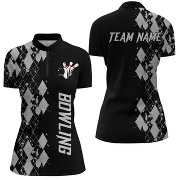 Personalised Women's Bowling Quarter-Zip Shirt - Custom Argyle Team Design N23