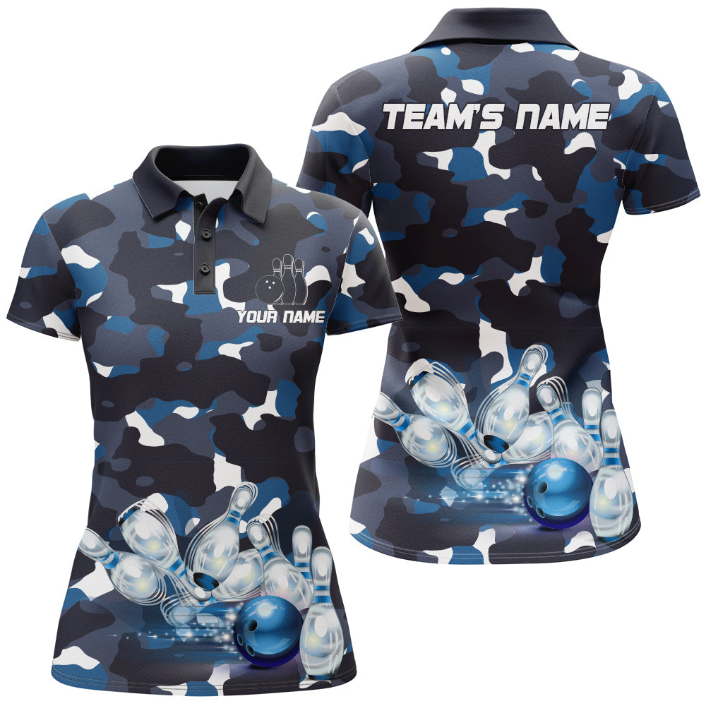 Blue Camo Women's Bowling Polo Shirt N94
