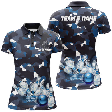Blue Camo Women's Bowling Polo Shirt N94