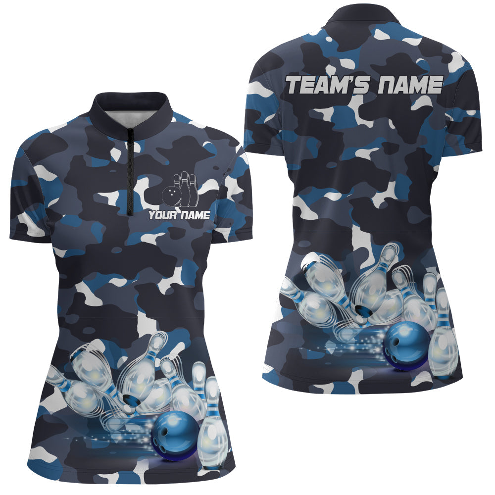 Women's Blue Camo Bowling Quarter-Zip Shirt N94
