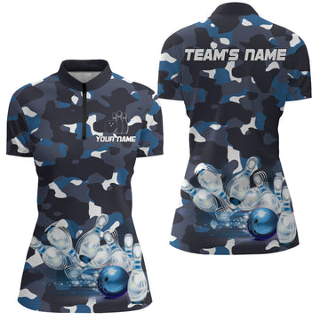 Women's Blue Camo Bowling Quarter-Zip Shirt N94