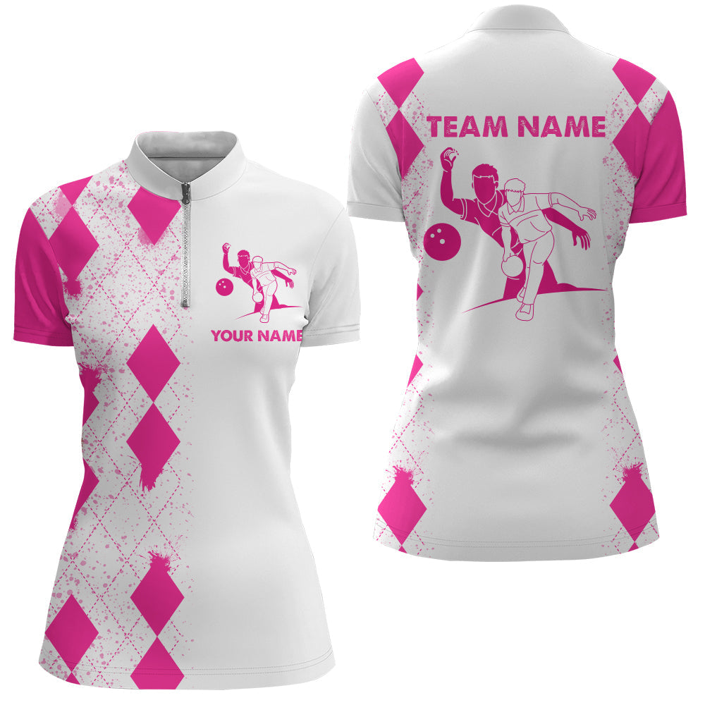 Custom Pink Quarter-Zip Bowling Shirt for Women N106