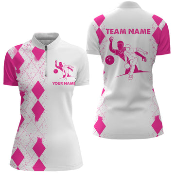 Custom Pink Quarter-Zip Bowling Shirt for Women N106
