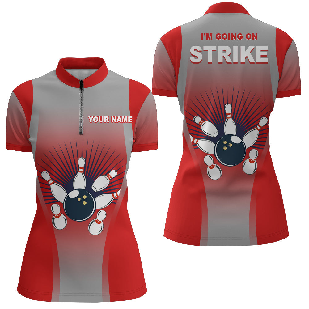 Women's Red Quarter-Zip Bowling Shirt N160