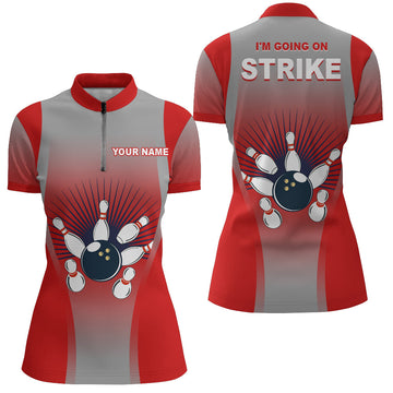 Women's Red Quarter-Zip Bowling Shirt N160