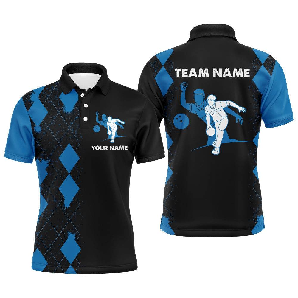 Men's Custom Blue & Black Bowling Polo Shirt N161