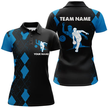 Custom Blue & Black Bowling Polo Shirt for Women N161