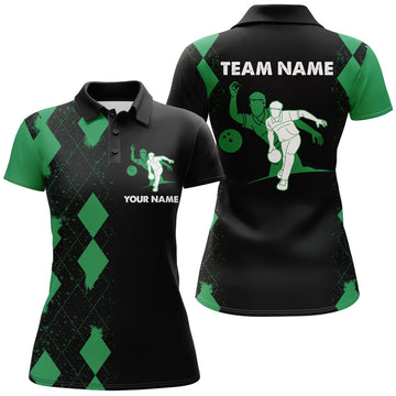 Custom Green & Black Bowling Polo Shirt for Women N162