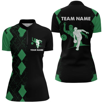 Women's Green & Black Custom Bowling Quarter-Zip Shirt N162