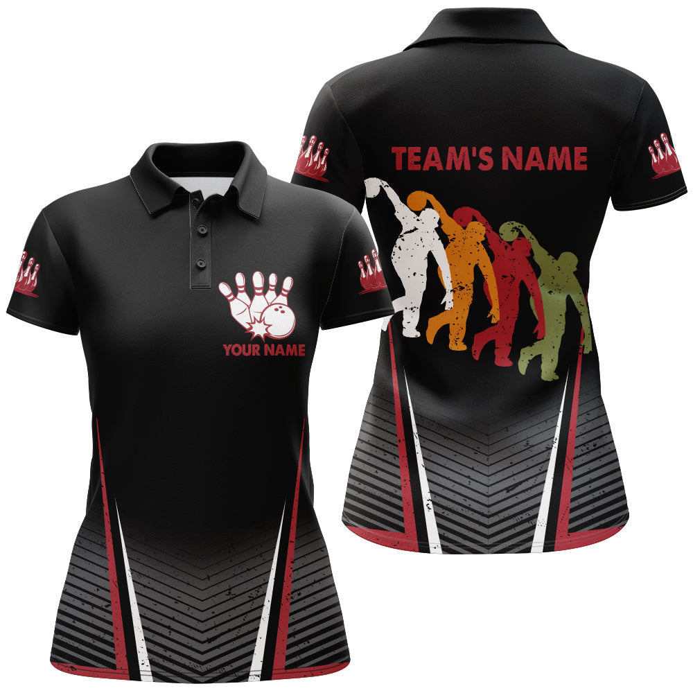 Women's Black Bowling Polo Shirt - Custom 3D Print for Teams N167