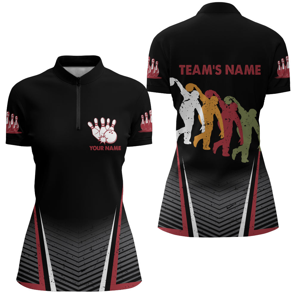 Women's Black Bowling Quarter-Zip Shirt - Custom 3D Print N167