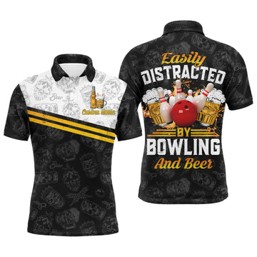 Men's Custom Bowling Polo Shirt - Funny Beer Theme n112