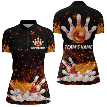 Flame Women's Bowling Quarter-Zip Shirt, Personalised Team Jersey N66