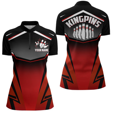 Kingpins Red Women's Quarter-Zip Bowling Shirt N180