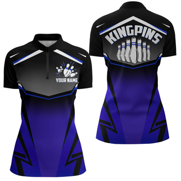 Women's Blue Kingpins Quarter-Zip Bowling Shirt N181