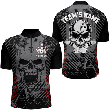 Personalised Men's Skull Bowling Quarter-Zip Jersey N126