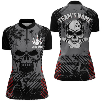 Women's Custom Skull Bowling Quarter-Zip Jersey N126