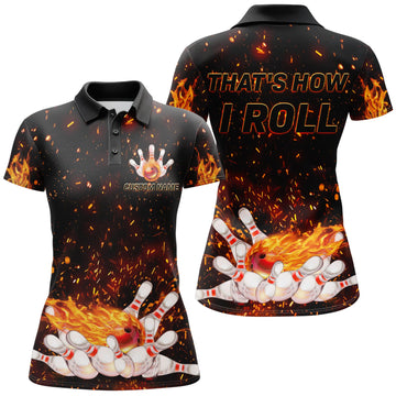 Women's Flame Bowling Polo Shirt - Custom Name N92