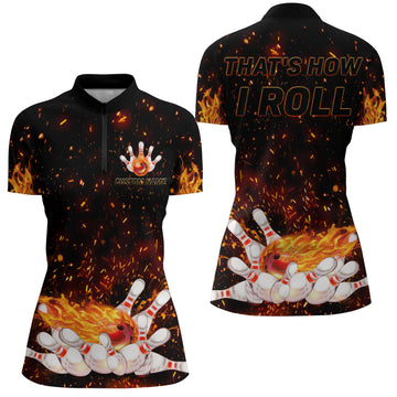 Women's Flame Bowling Quarter-Zip Shirt - Custom Name N92