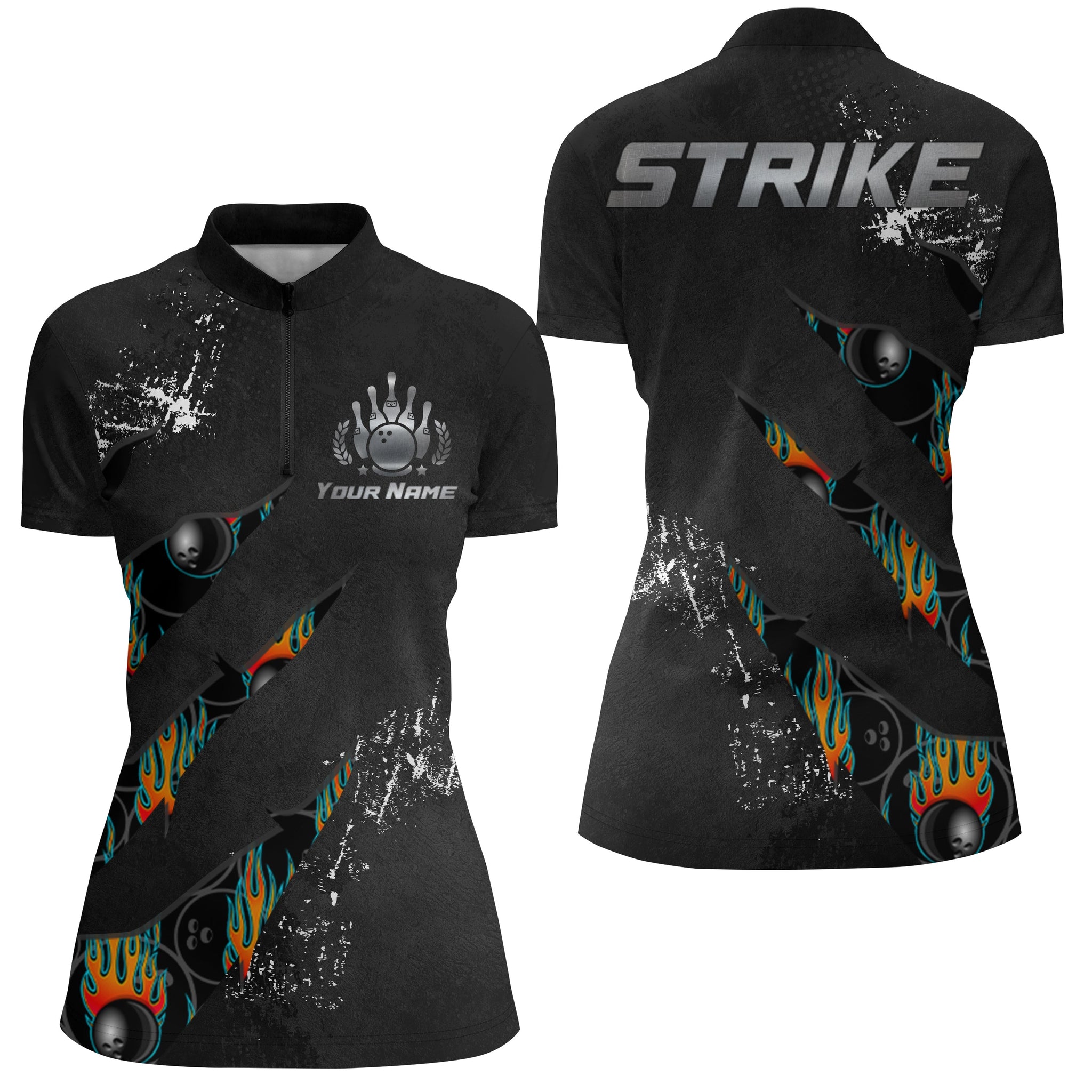 Women's Custom Quarter-Zip Bowling Shirt - Strike Short Sleeve Jersey N103