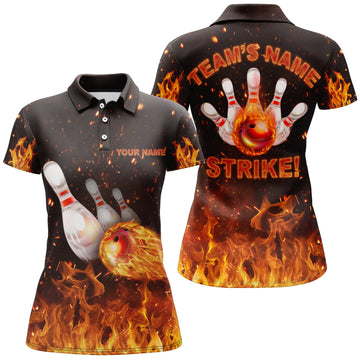 Women's Custom Flames Bowling Polo Shirt N152
