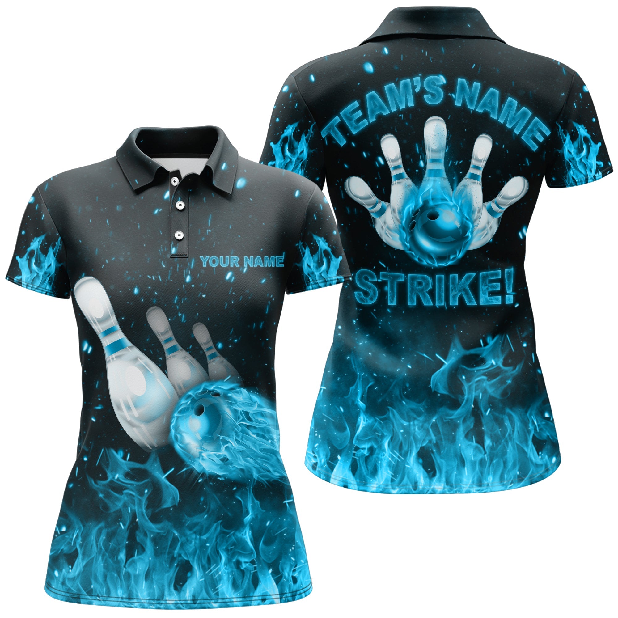 Women's Custom Flames Bowling Polo Shirt N179