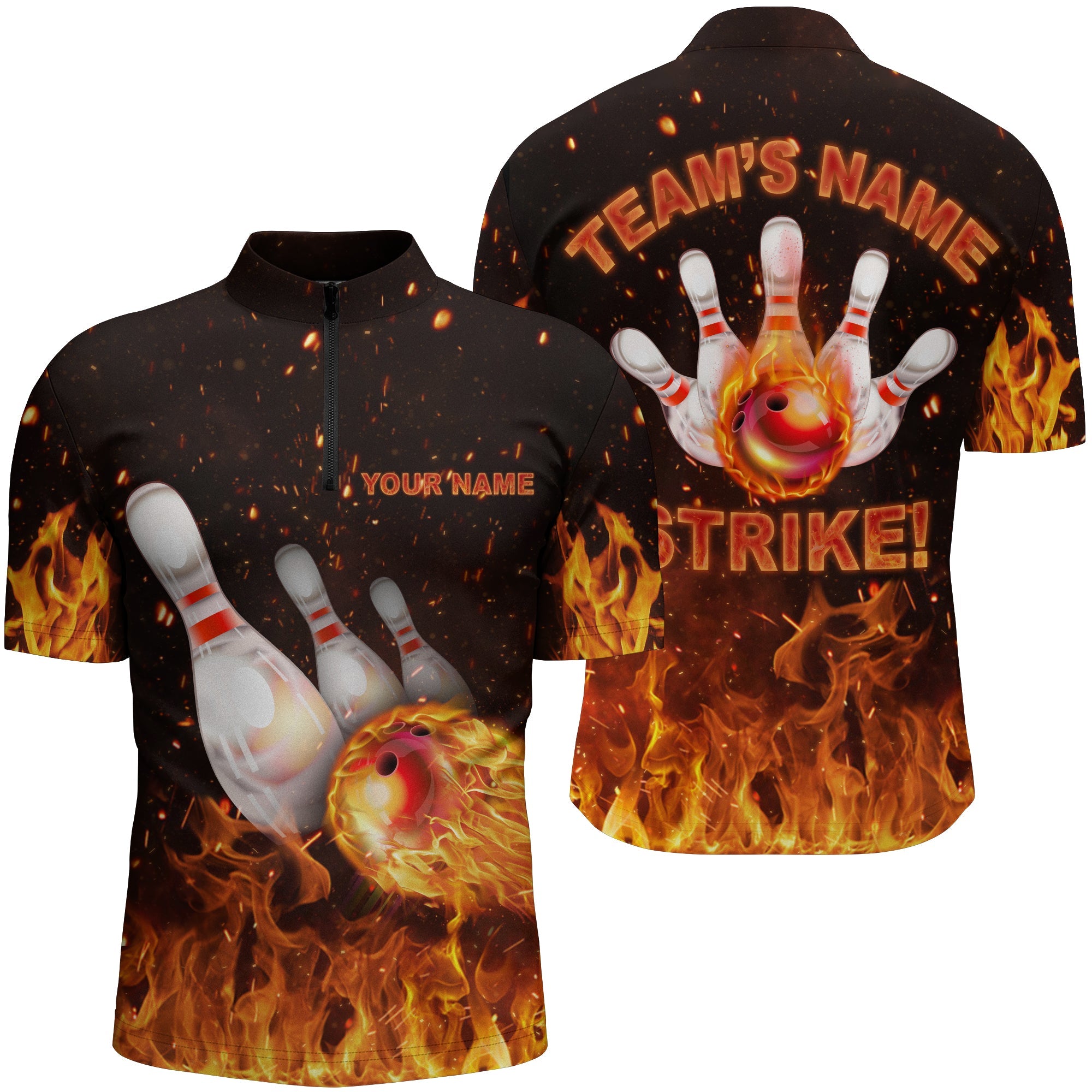Men's Custom Flames Quarter-Zip Bowling Shirt N152