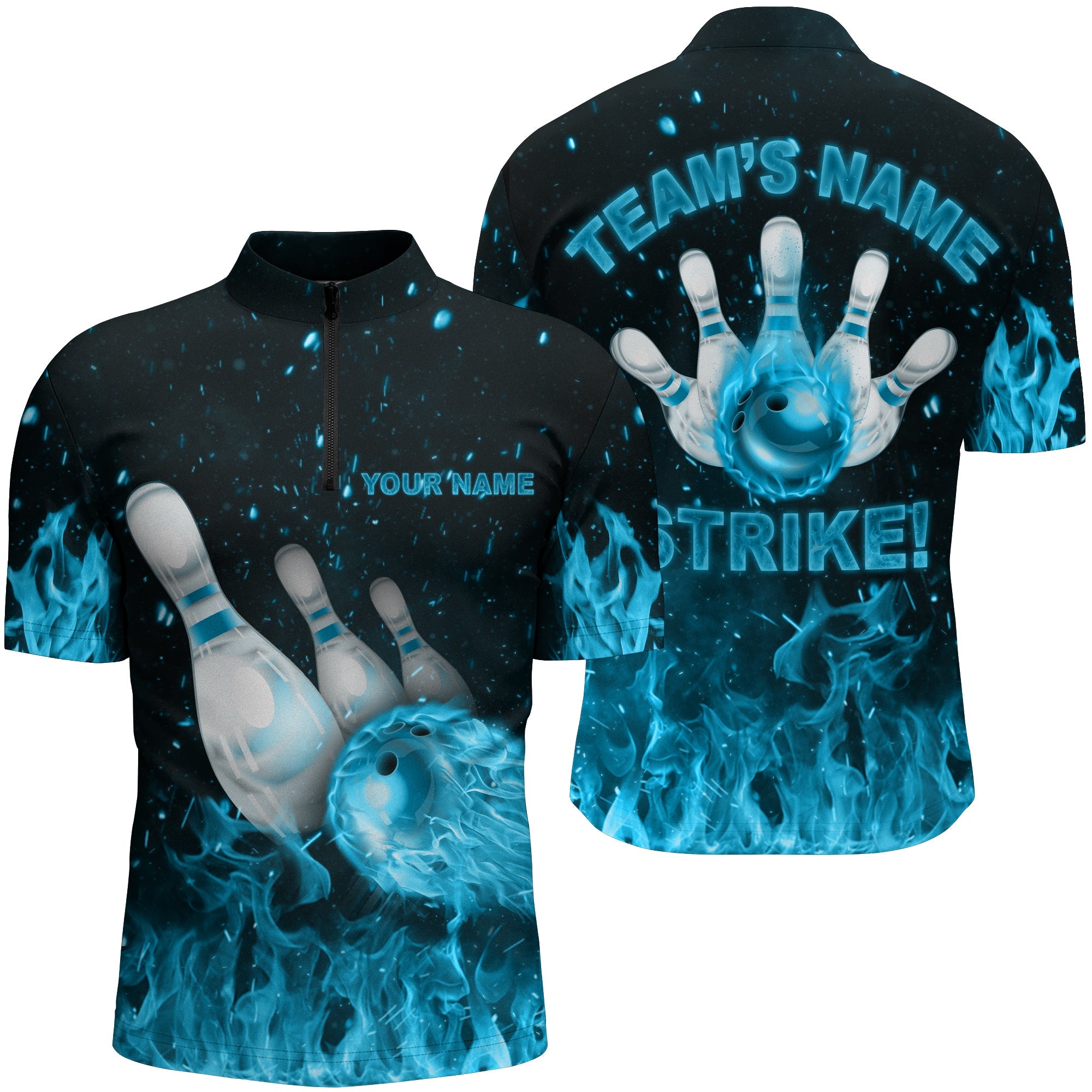 Men's Quarter-Zip Bowling Shirt - Custom Flames Design N179