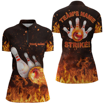 Women's Custom Flames Quarter-Zip Bowling Shirt N152