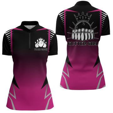 Gutter Girl Pink Quarter-Zip Bowling Shirt for Women N154