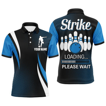 Men's Custom Strike Blue Bowling Polo Shirt N155