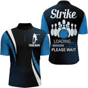 Custom Strike Blue Quarter-Zip Bowling Shirt for Men N155