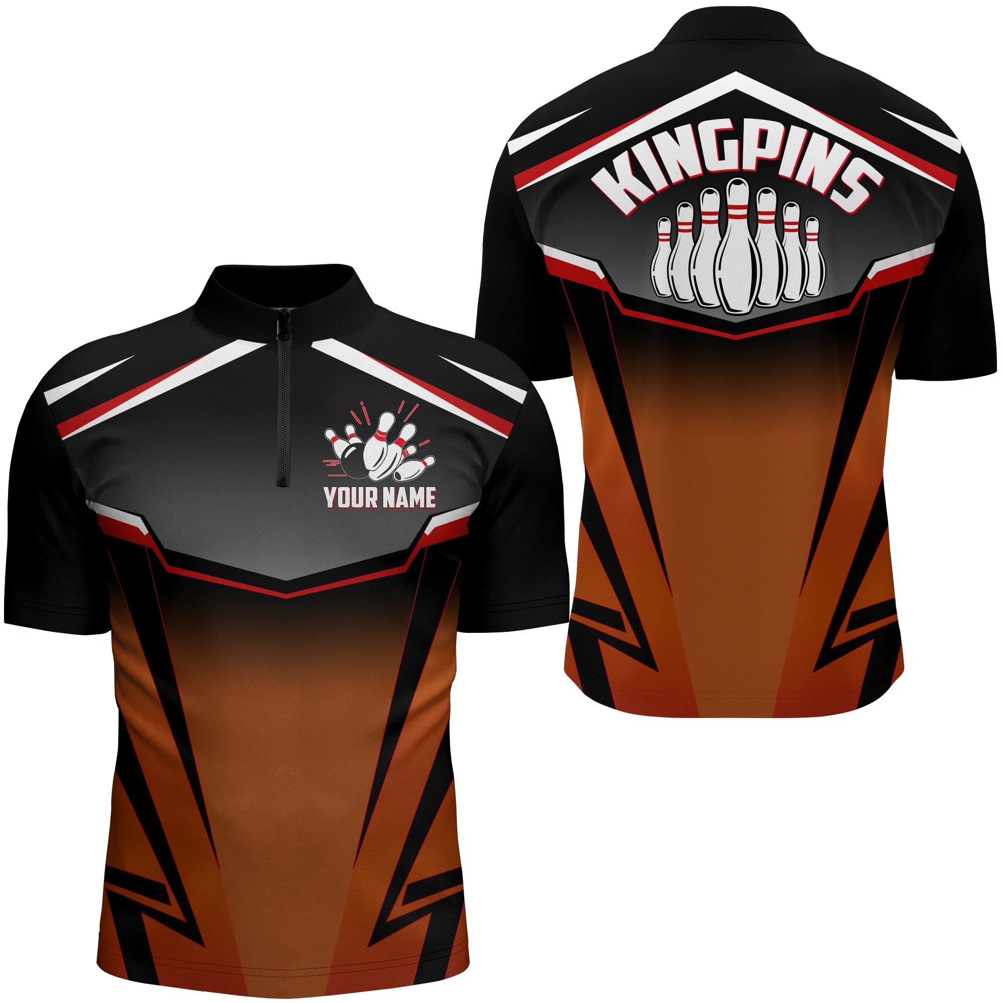 Men's Kingpins Orange Quarter-Zip Bowling Shirt N157