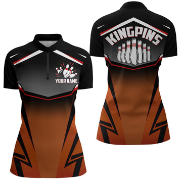 Women's Kingpins Orange Quarter-Zip Bowling Shirt N157