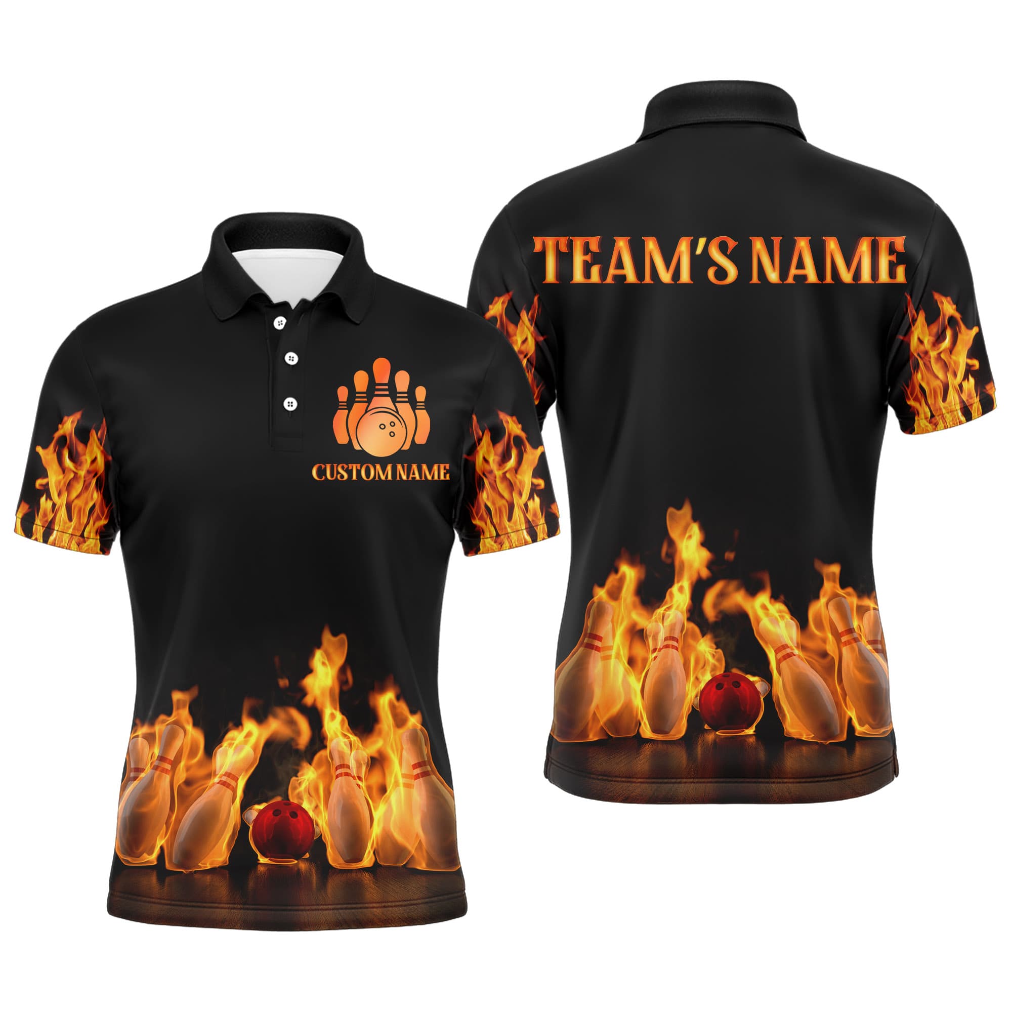 Men's Custom Flames Bowling Polo Shirt N174