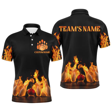 Men's Custom Flames Bowling Polo Shirt N174