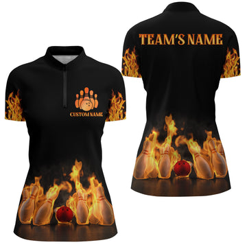 Women's Custom Flames Bowling Quarter-Zip Jersey N174