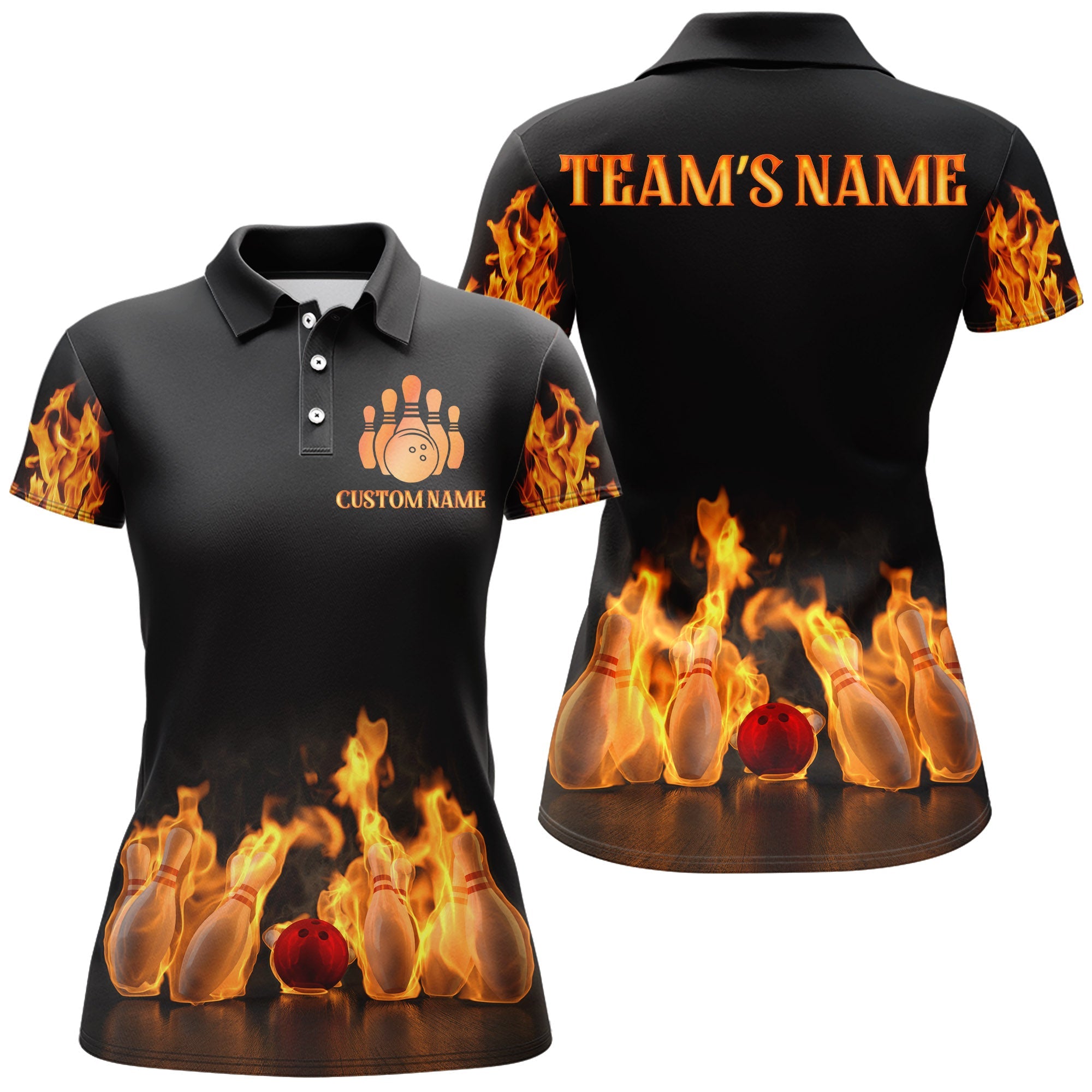 Custom Flame Bowling Polo Shirt for Women N174