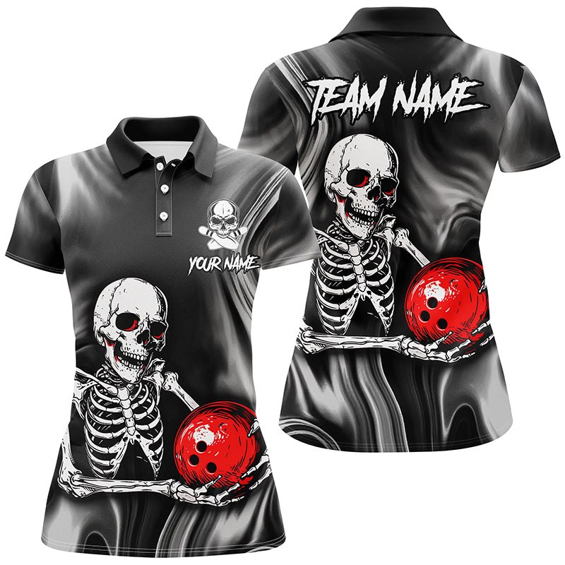 Women's Skull Bowling Team Polo Shirt Q418