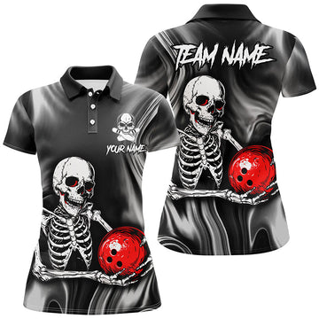Women's Skull Bowling Team Polo Shirt Q418