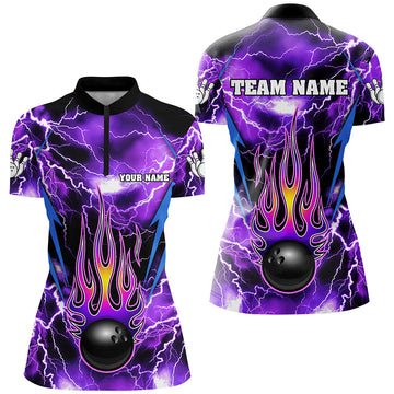 Women's Flame Bowling Team 1/4 Zip Shirt Q277