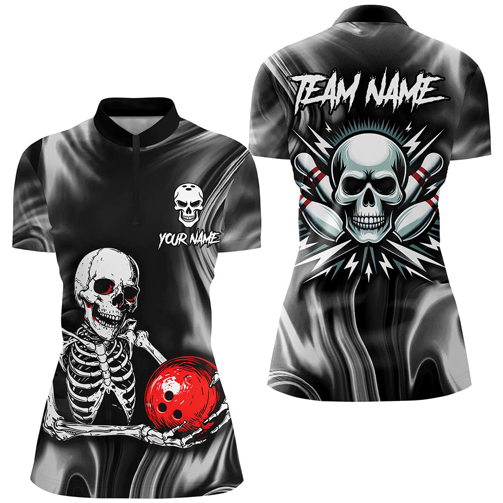 Personalised Women's Skull Bowling 1/4 Zip Shirt Q285