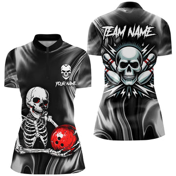 Personalised Women's Skull Bowling 1/4 Zip Shirt Q285