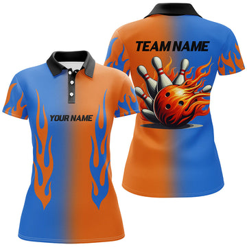 Flame Bowling Team Polo Shirt for Women Q292