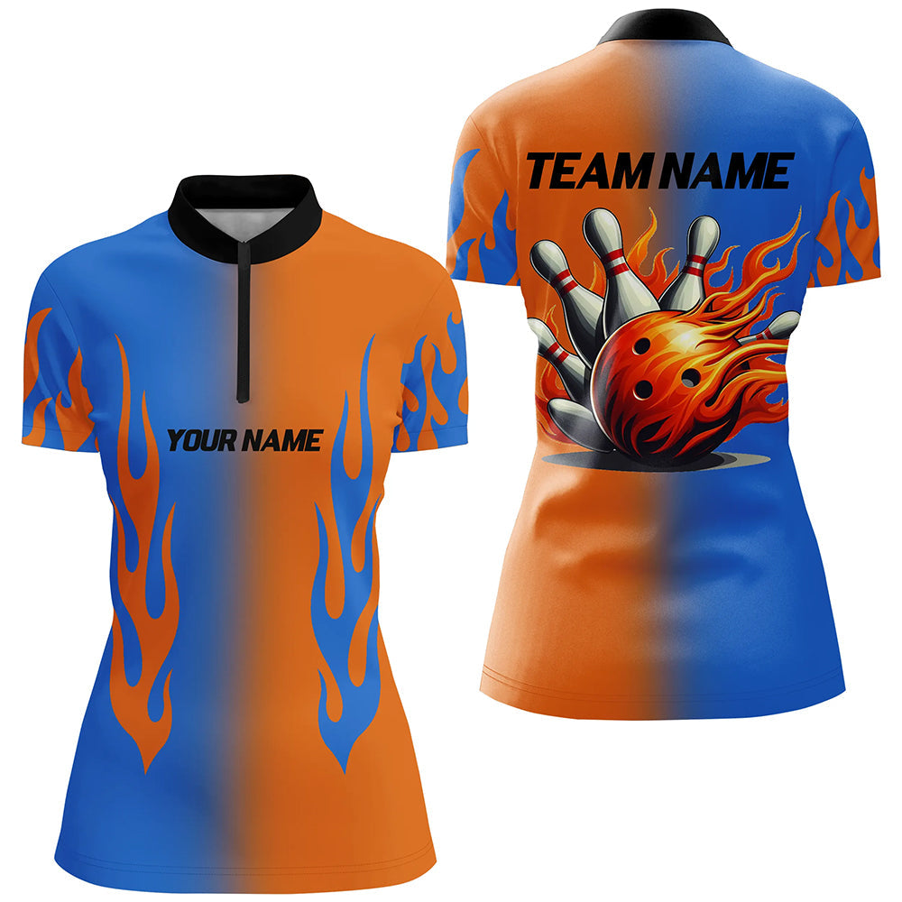Flame Bowling Team Quarter Zip Shirt for Women Q292