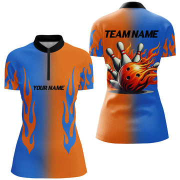Flame Bowling Team Quarter Zip Shirt for Women Q292