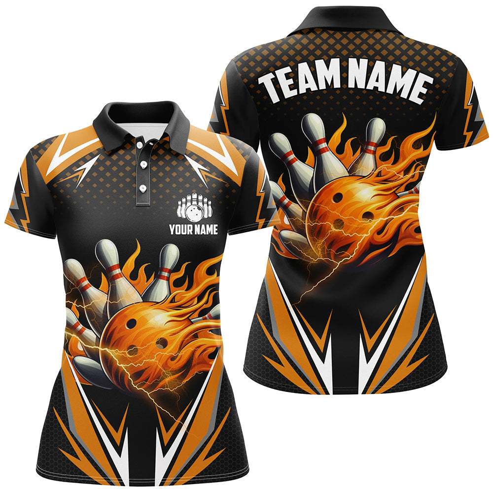 Women's Orange Flame Bowling Polo Shirt Q443