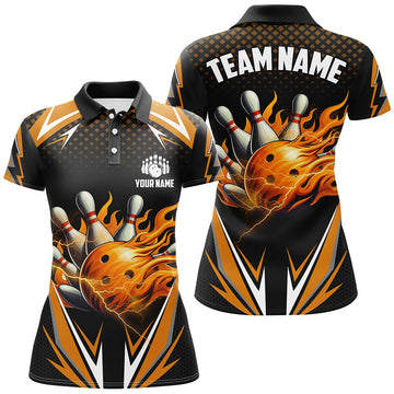 Women's Orange Flame Bowling Polo Shirt Q443